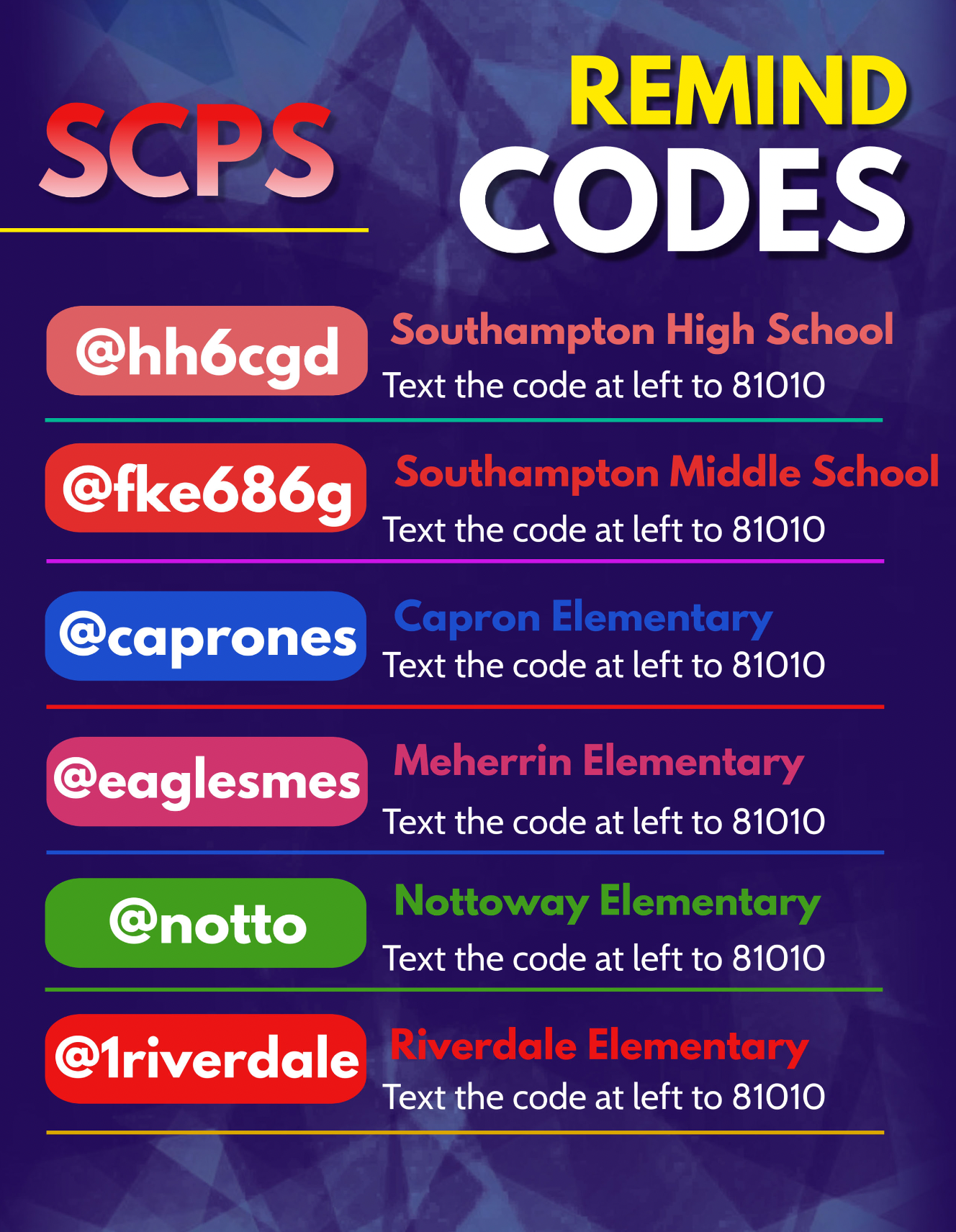  See article below for screen-readable Remind codes.
